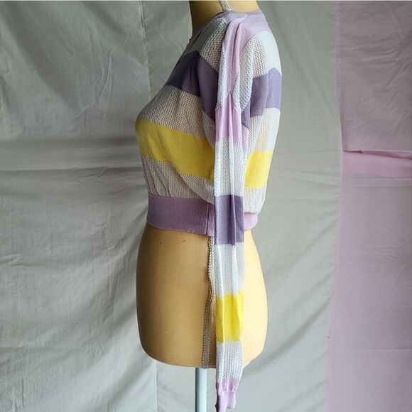 š„³FashionāNovaāPastelĀ NettedāCroppedāLongāSleeveāTāShirtāSizeāSmall - Picture 4 of 7